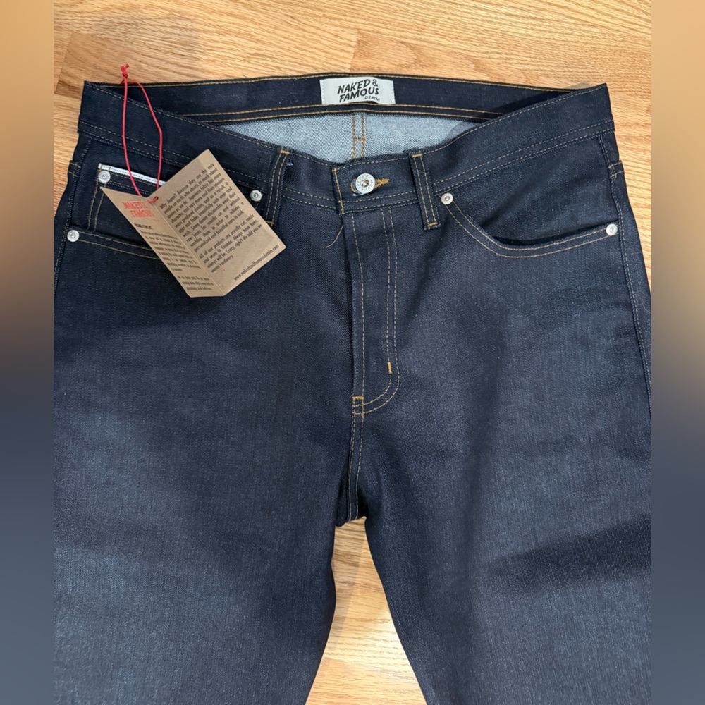 Naked and Famous Raw Denim Jeans 34x30 Weird Guy Nighshade stretch selvedge